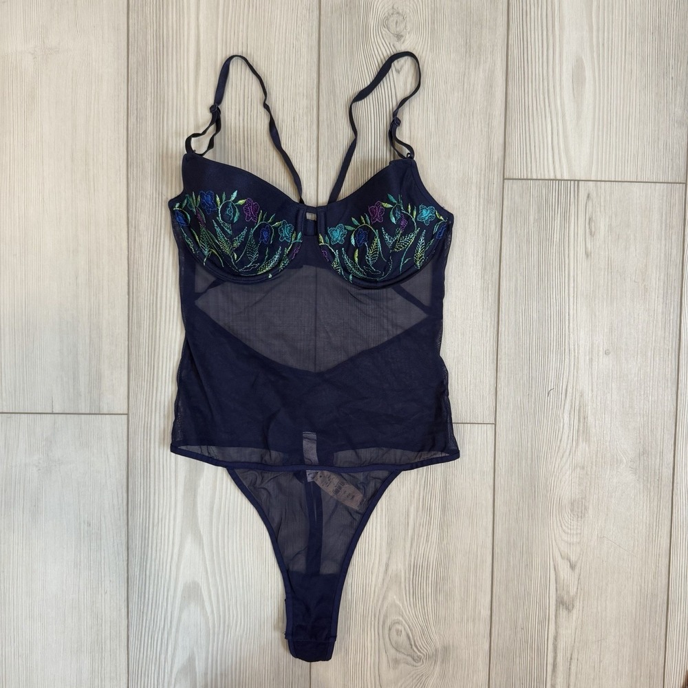 NWT Victorias Secret 34B Vintage Sheer Teddy Lace Chiffon Thong Bodysuit String